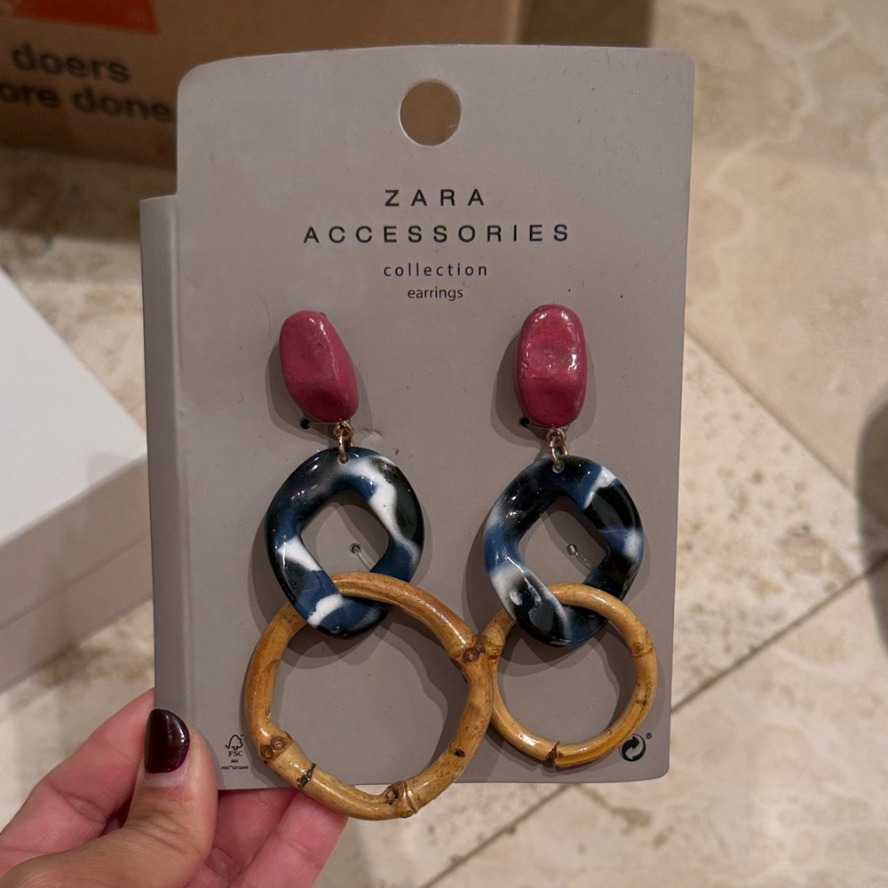 Zara Pink, Blue, and Gold Earrings